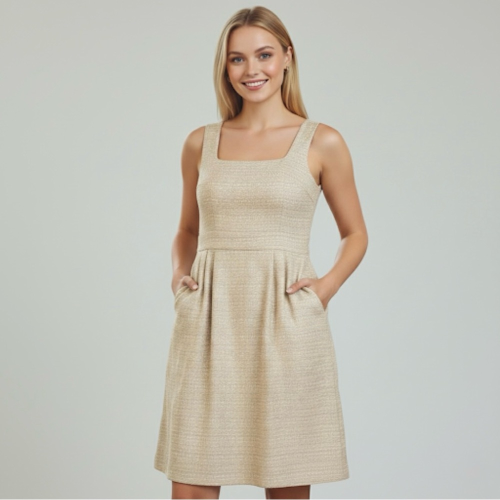 Banana Republic Tweed Sheath Dress Beige Neutral Sleeveless Cotton Women's Sz 4